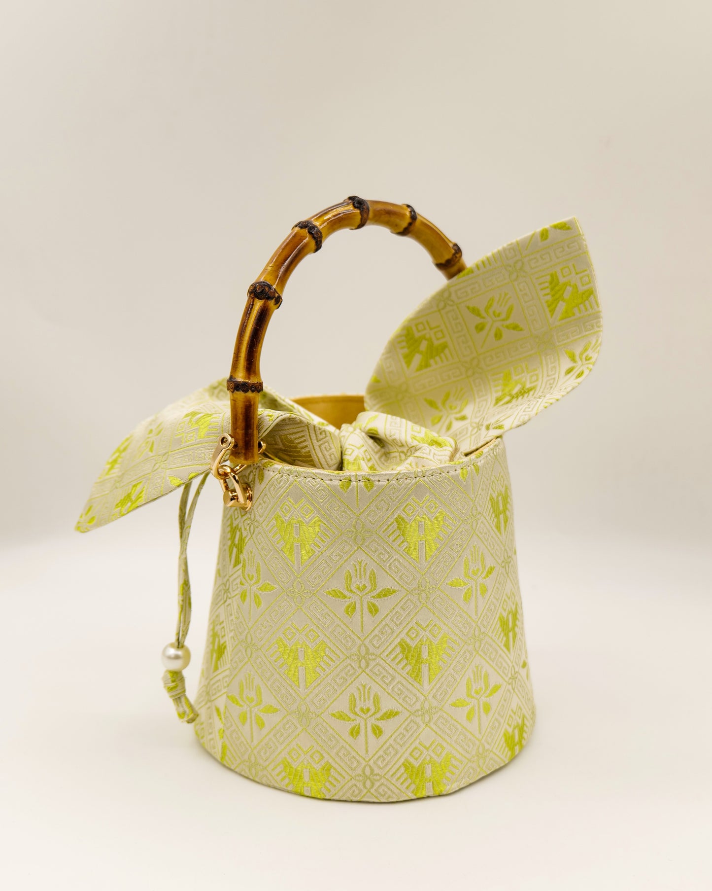 Guangxi Zhuang Brocade Bamboo-Knot Rabbit-Ear Bucket Bag Handheld Crossbody Bag