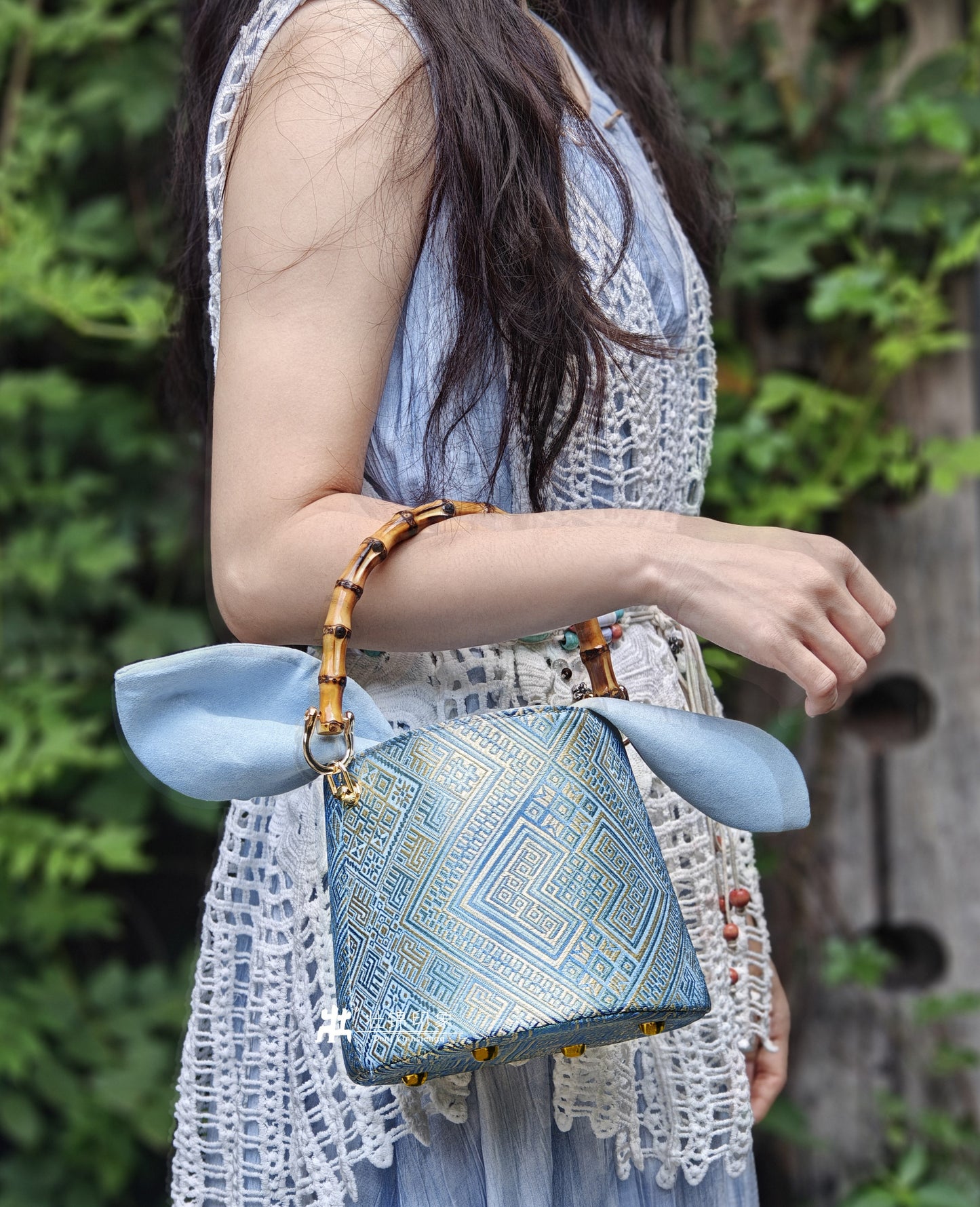Guangxi Zhuang Brocade Bamboo-Knot Rabbit-Ear Bucket Bag Handheld Crossbody Bag