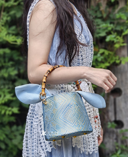 Guangxi Zhuang Brocade Bamboo-Knot Rabbit-Ear Bucket Bag Handheld Crossbody Bag
