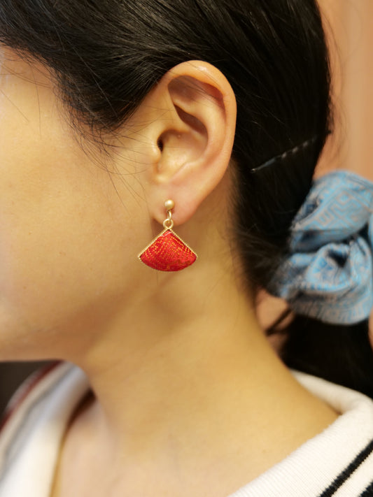 Guangxi Zhuang Brocade Patchwork Fan-Shaped Handmade Earrings