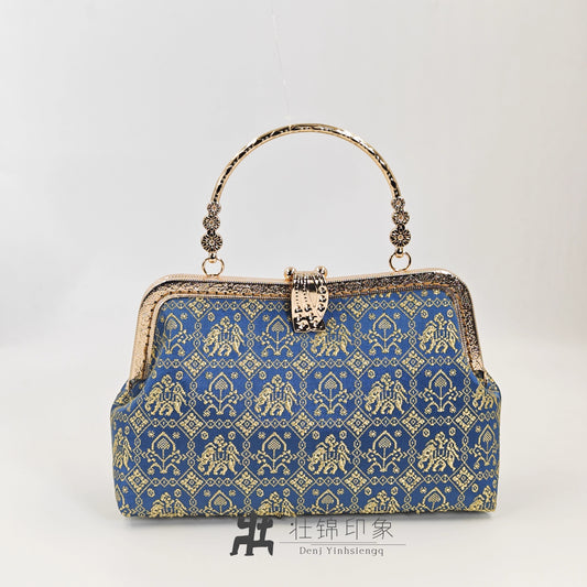Guangxi Zhuang Brocade Leaf-Patterned Clutch Bag for Women