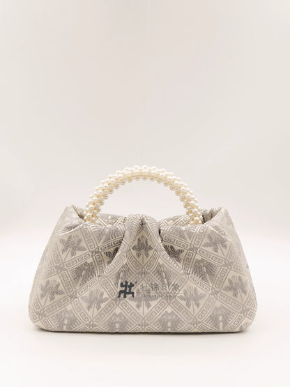 Guangxi Zhuang Brocade Pearl Pleated Handmade Fabric Tote Bag