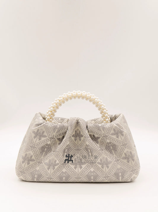 Guangxi Zhuang Brocade Pearl Pleated Handmade Fabric Tote Bag