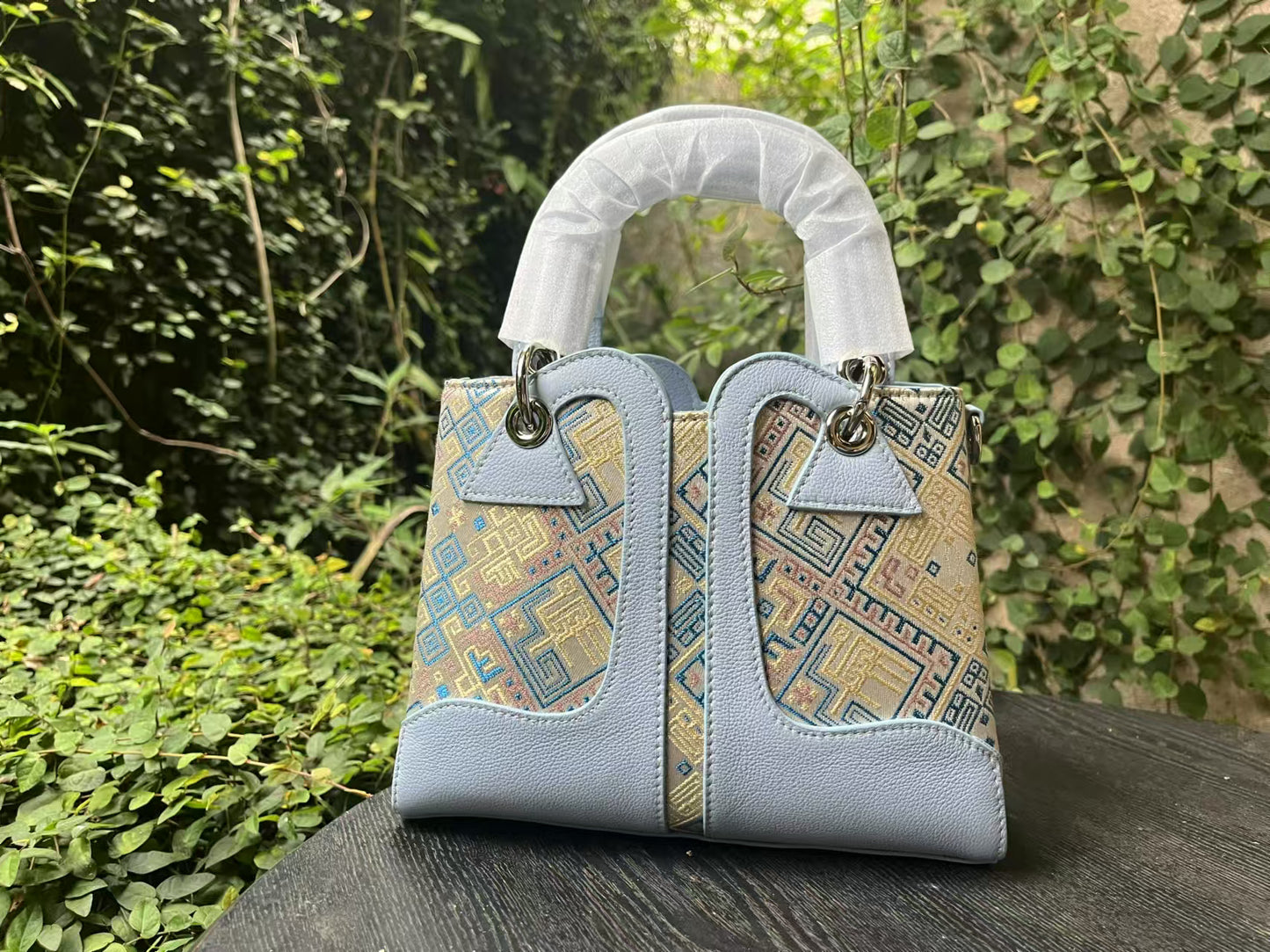 Guangxi Zhuang Brocade Top-Grain Cowhide Diana Bag Handheld Crossbody Bag