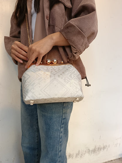 Guangxi Zhuang Brocade Pearl Clasp Crossbody Bag