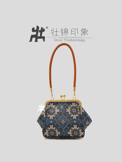 Guangxi Zhuang Brocade Leather Rope Handheld Frame Bag Shoulder Bag
