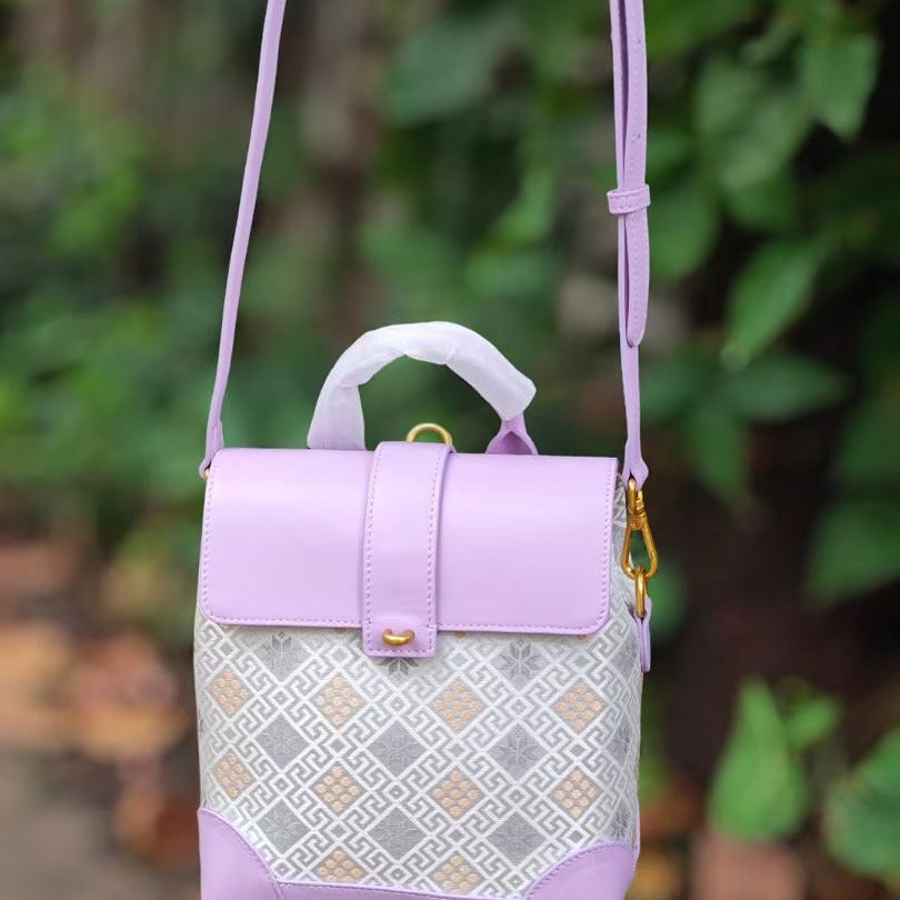 Guangxi Zhuang Brocade Top-Grain Cowhide Handcrafted Backpack Waterproof and Stain-Resistant Backpack