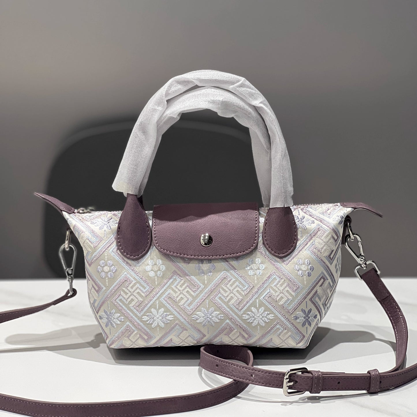 Guangxi Zhuang Brocade Genuine Top-Grain Cowhide Yuanbao Bag Crossbody Bag