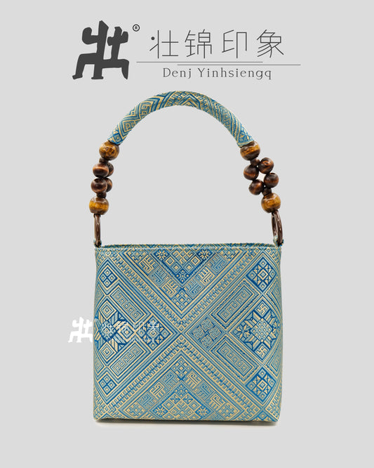 Guangxi Zhuang Brocade Wooden Bead Handbag and Shoulder Bag