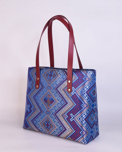 Guangxi Zhuang Brocade Tote Bag with Zipper Closure