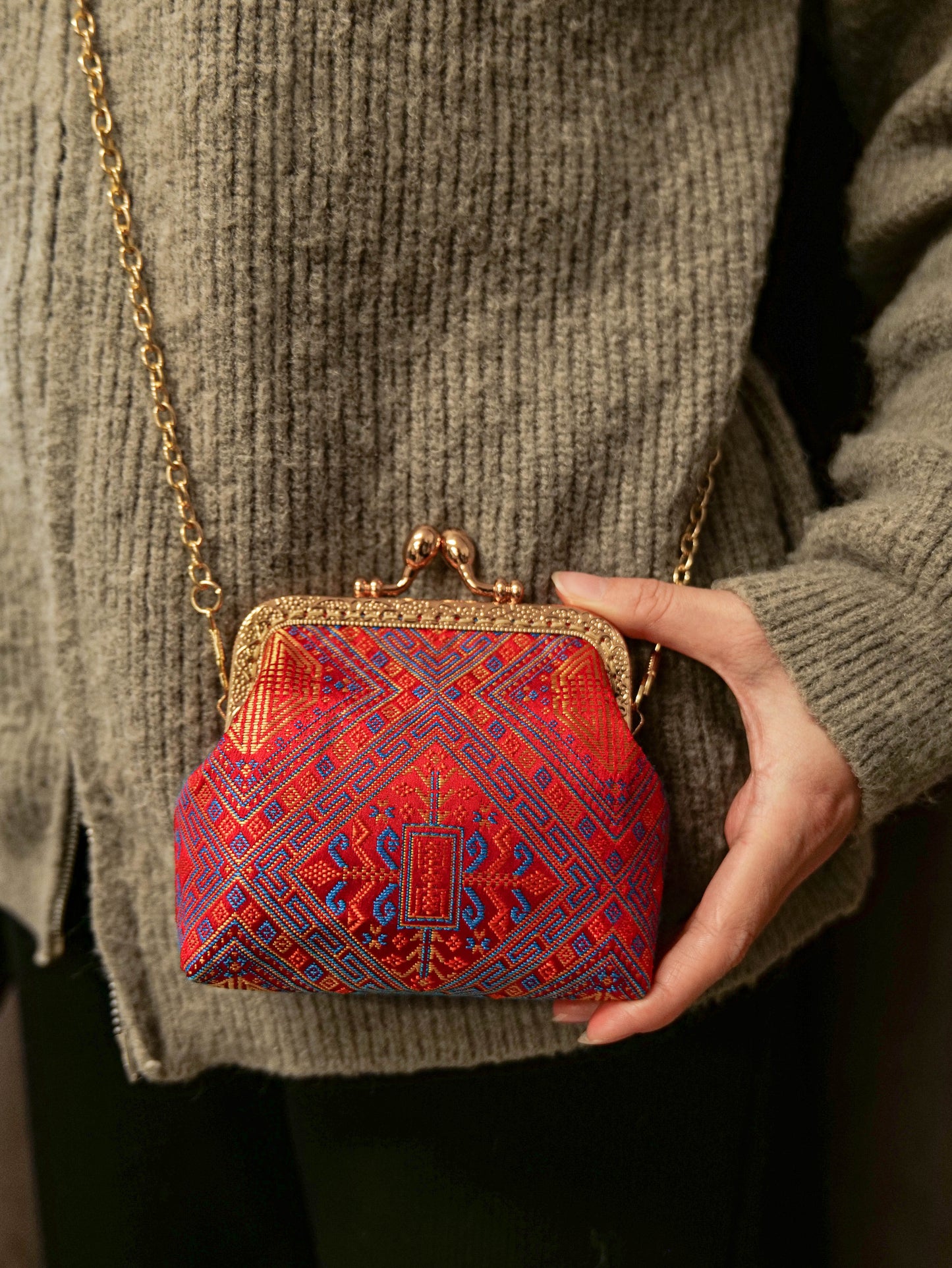 Guangxi Zhuang Brocade Crossbody Bag with 10cm Coin Flap