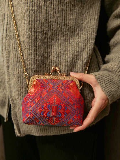 Guangxi Zhuang Brocade Crossbody Bag with 10cm Coin Flap