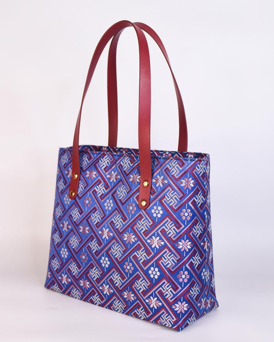 Guangxi Zhuang Brocade Tote Bag with Zipper Closure