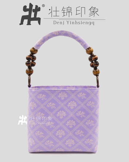 Guangxi Zhuang Brocade Wooden Bead Handbag and Shoulder Bag