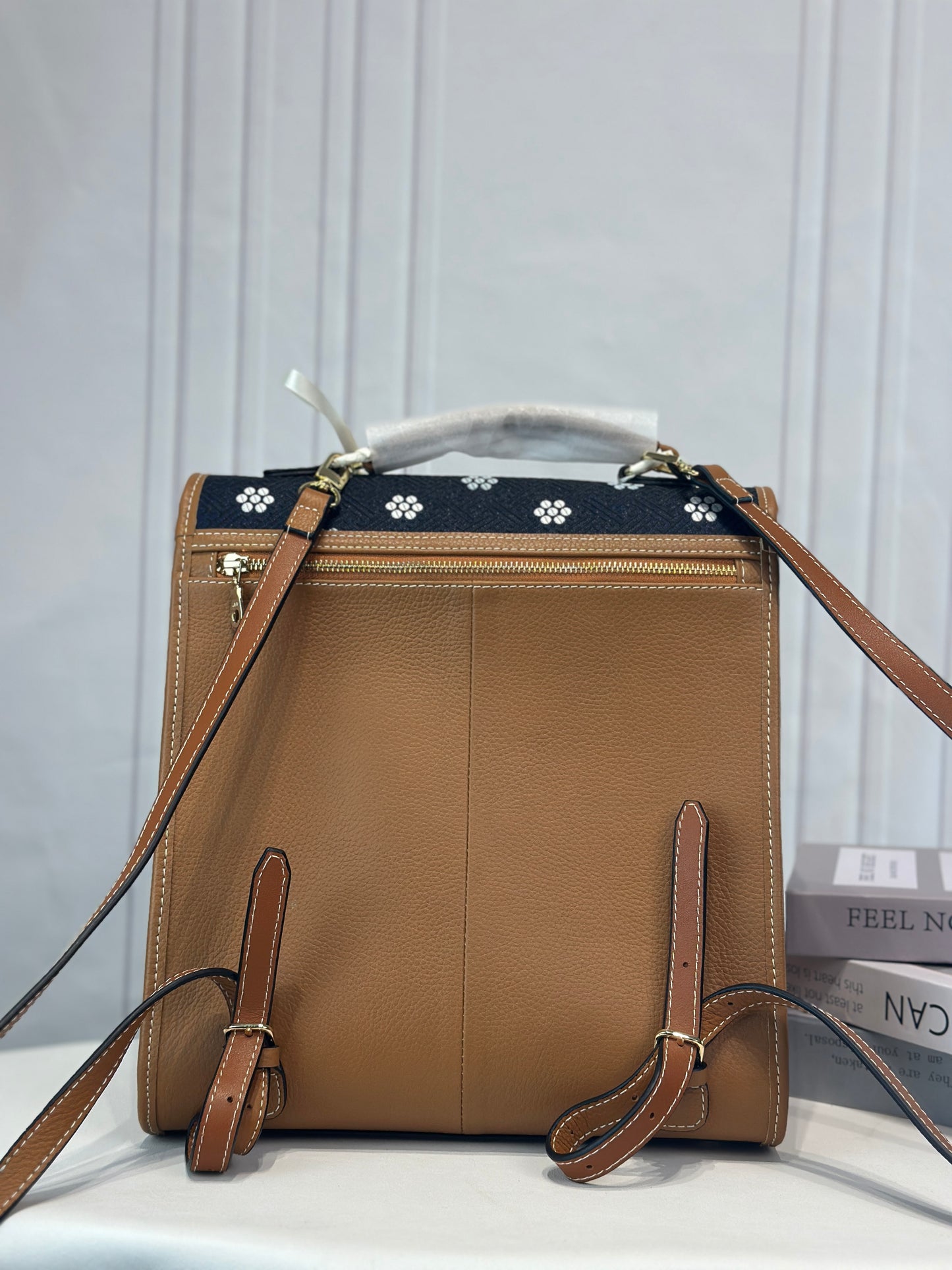 Guangxi Zhuang Brocade Backpack Top-Grain Cowhide Leather (Includes Embroidered Ball)