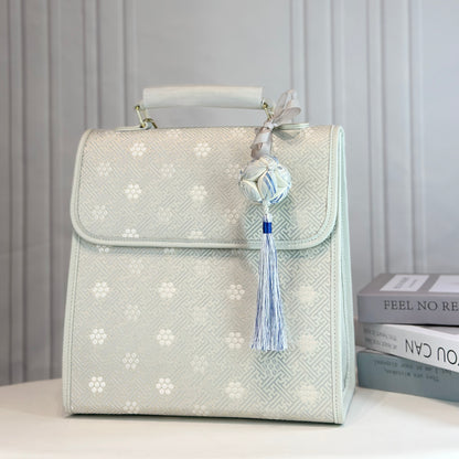 Guangxi Zhuang Brocade Backpack Top-Grain Cowhide Leather (Includes Embroidered Ball)