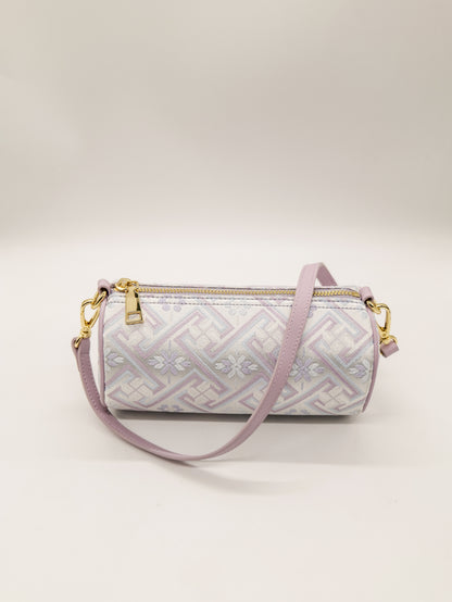 Guangxi Zhuang Brocade Pillow-Style Shoulder Bag with Top-Grain Cowhide Leather