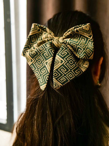 Guangxi Zhuang Brocade 3D Bow Hair Clip with Spring Clip